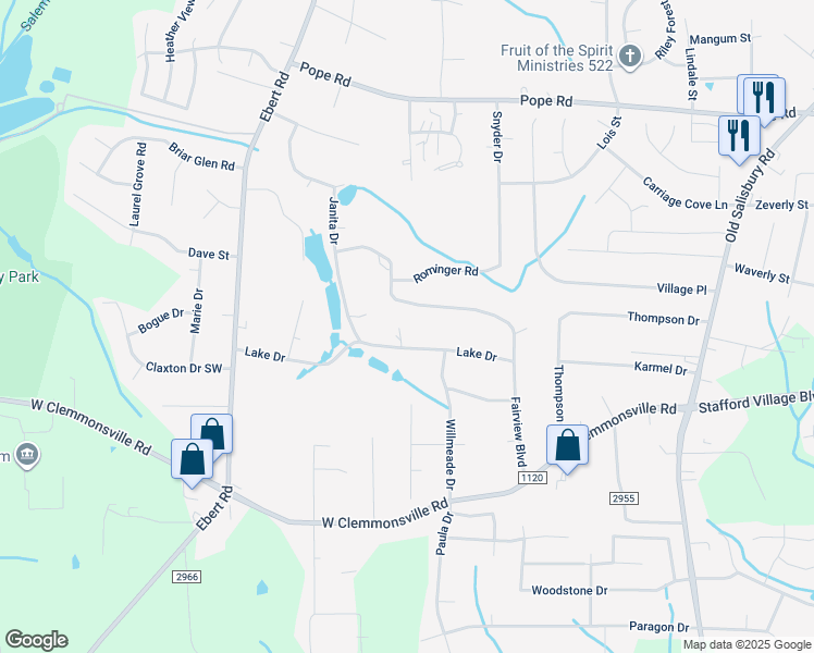 map of restaurants, bars, coffee shops, grocery stores, and more near 1933 Lake Drive in Winston-Salem