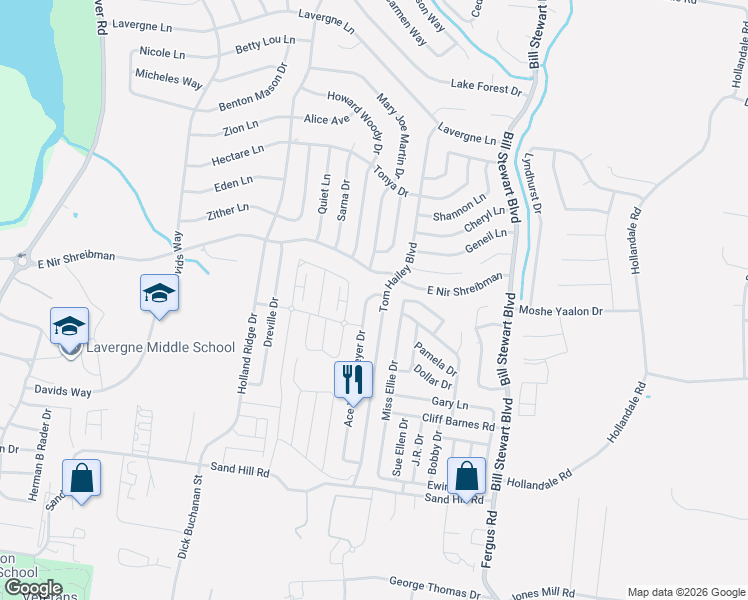 map of restaurants, bars, coffee shops, grocery stores, and more near 974 Tom Hailey Boulevard in La Vergne