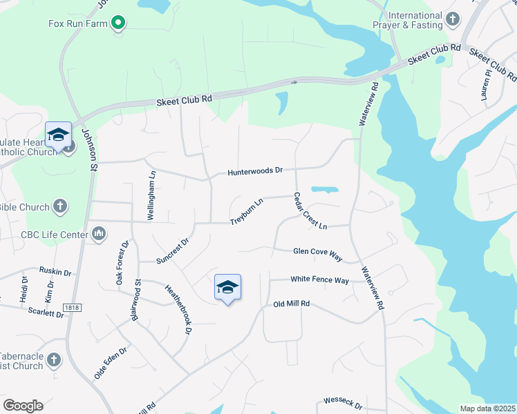 map of restaurants, bars, coffee shops, grocery stores, and more near 1918 Treyburn Lane in High Point