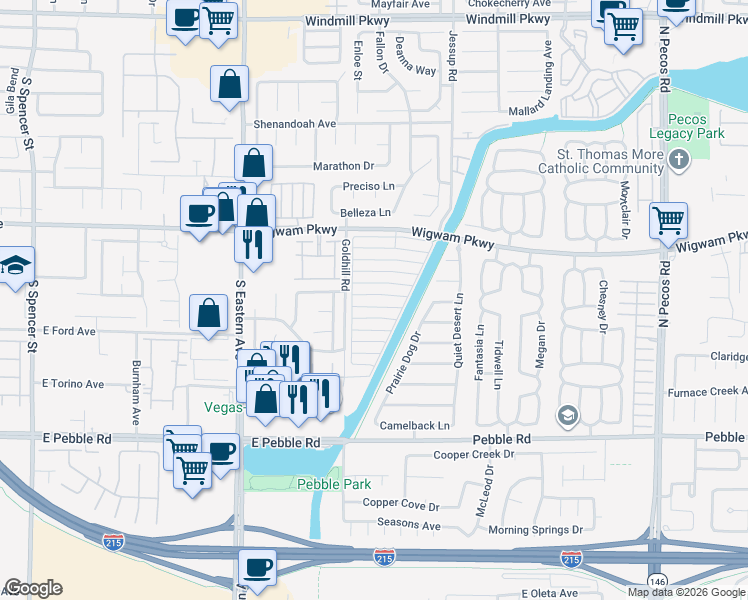 map of restaurants, bars, coffee shops, grocery stores, and more near 2835 Cool Water Drive in Henderson