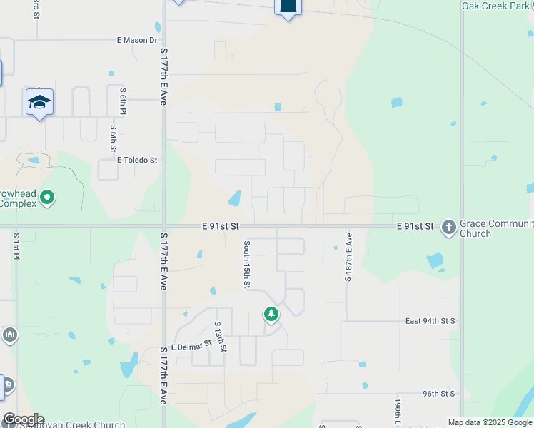 map of restaurants, bars, coffee shops, grocery stores, and more near 2002 South 13th Street in Broken Arrow