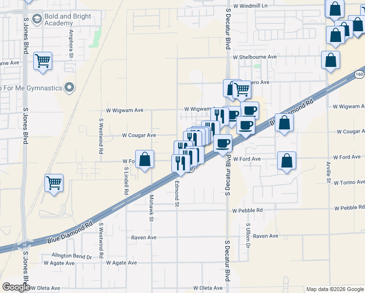 map of restaurants, bars, coffee shops, grocery stores, and more near in Las Vegas