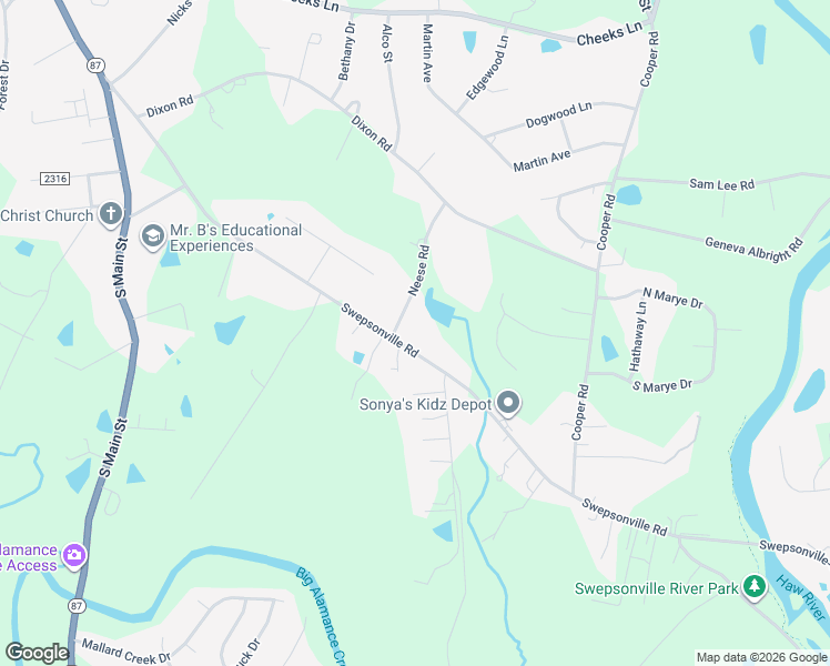 map of restaurants, bars, coffee shops, grocery stores, and more near 2132 Neese Road in Graham