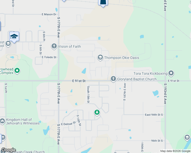 map of restaurants, bars, coffee shops, grocery stores, and more near 2002 South 13th Street in Broken Arrow