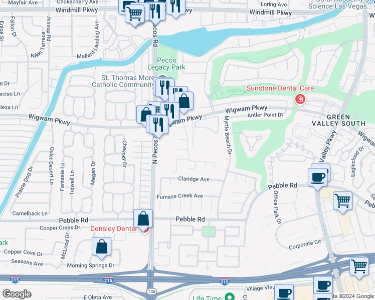 map of restaurants, bars, coffee shops, grocery stores, and more near 79 Paradise Parkway in Henderson