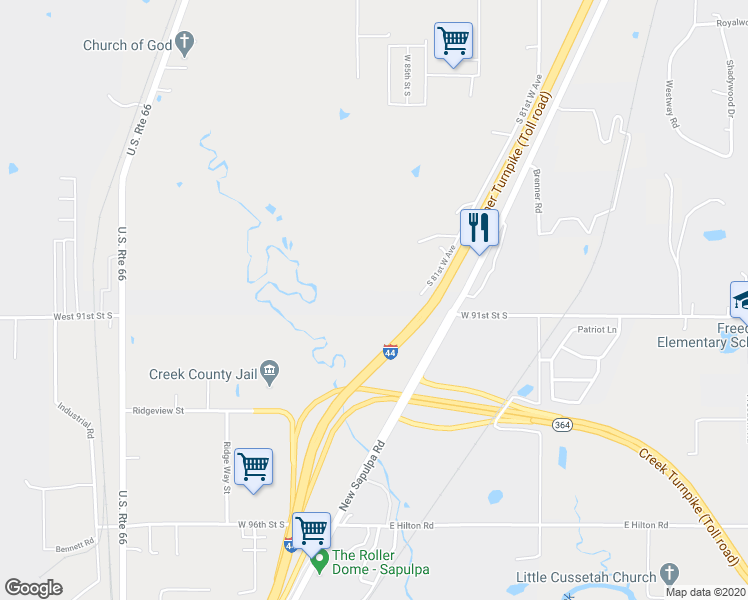 map of restaurants, bars, coffee shops, grocery stores, and more near 8922 South 81st West Avenue in Tulsa