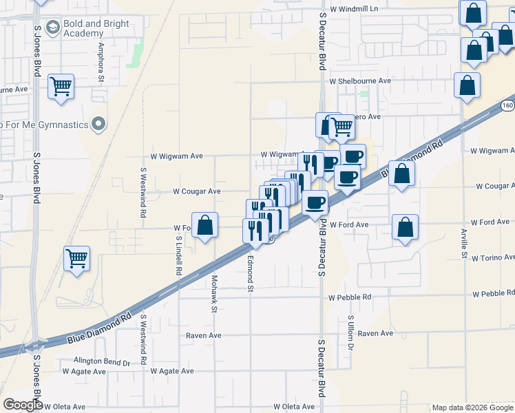 map of restaurants, bars, coffee shops, grocery stores, and more near in Las Vegas