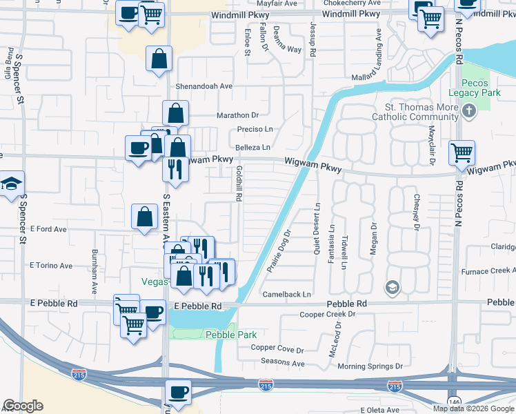map of restaurants, bars, coffee shops, grocery stores, and more near 2835 Cool Water Drive in Henderson