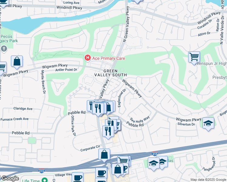 map of restaurants, bars, coffee shops, grocery stores, and more near 78 Magical Mystery Lane in Henderson