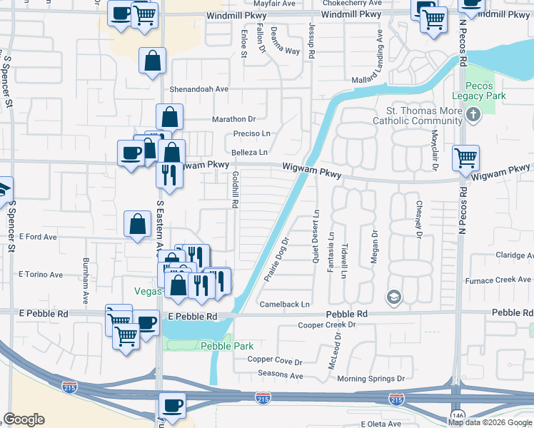map of restaurants, bars, coffee shops, grocery stores, and more near 2817 Cool Water Drive in Henderson