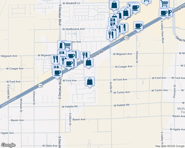 map of restaurants, bars, coffee shops, grocery stores, and more near 8622 Prairie Wood Drive in Las Vegas
