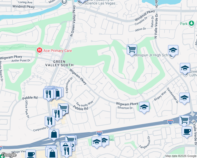 map of restaurants, bars, coffee shops, grocery stores, and more near 2084 Eaglepath Circle in Henderson