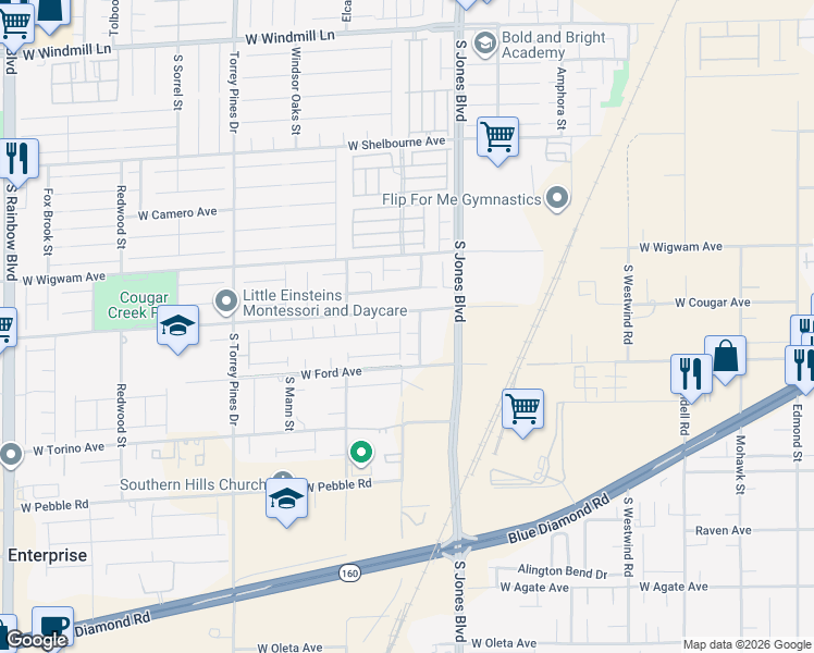 map of restaurants, bars, coffee shops, grocery stores, and more near 6190 Fisher Creek Court in Las Vegas