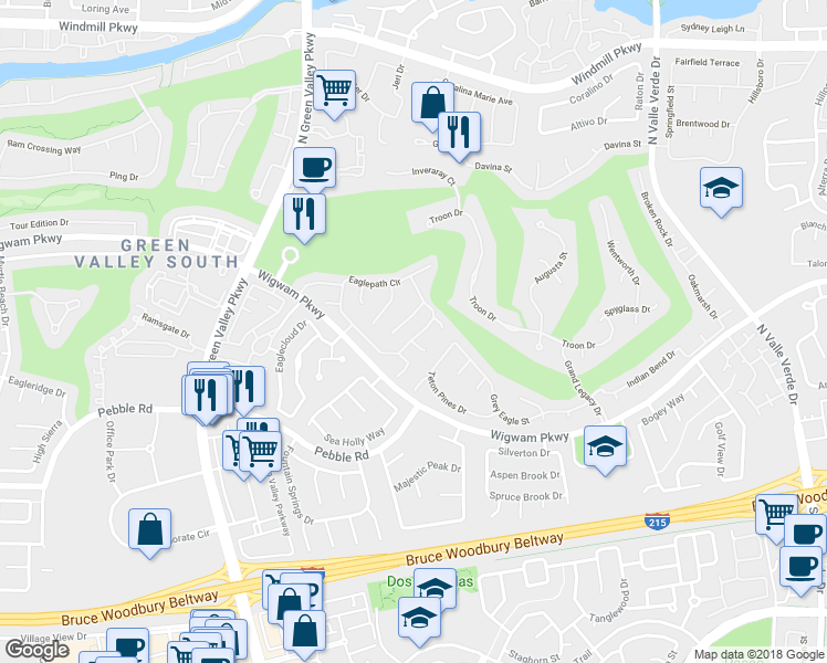 map of restaurants, bars, coffee shops, grocery stores, and more near 2084 Eaglepath Circle in Henderson