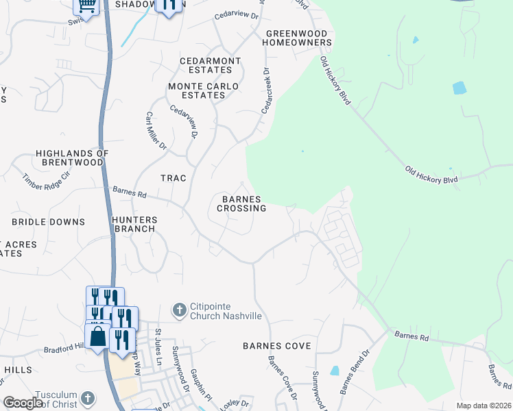 map of restaurants, bars, coffee shops, grocery stores, and more near 2002 Shaylin Loop in Nashville