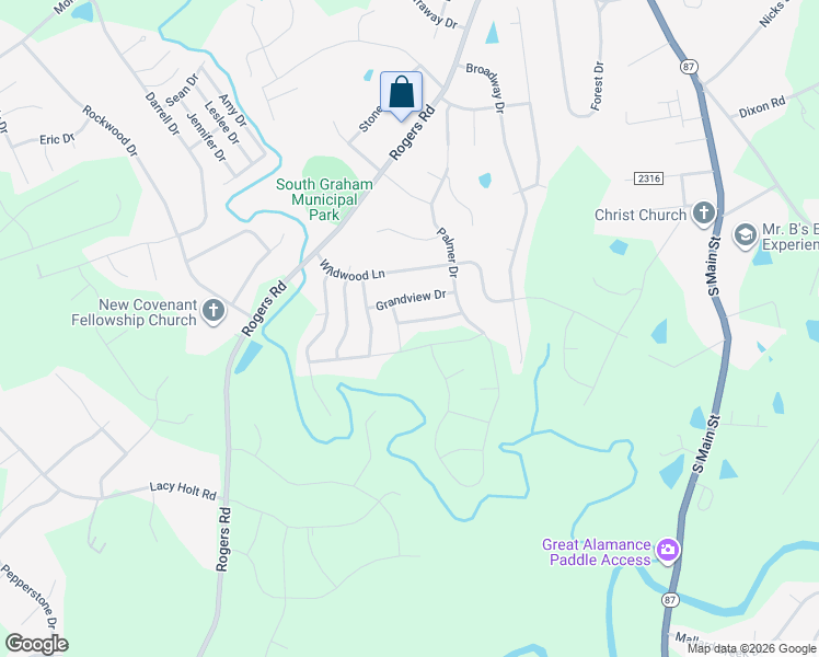 map of restaurants, bars, coffee shops, grocery stores, and more near 616 Whisper Ridge Drive in Graham