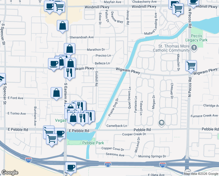 map of restaurants, bars, coffee shops, grocery stores, and more near 2817 Cool Water Drive in Henderson