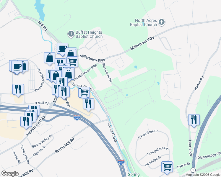 map of restaurants, bars, coffee shops, grocery stores, and more near 2220 McCampbell Wells Way in Knoxville