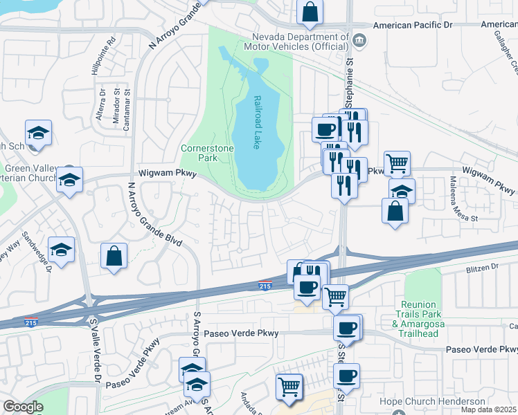 map of restaurants, bars, coffee shops, grocery stores, and more near 50 Aura de Blanco Street in Henderson