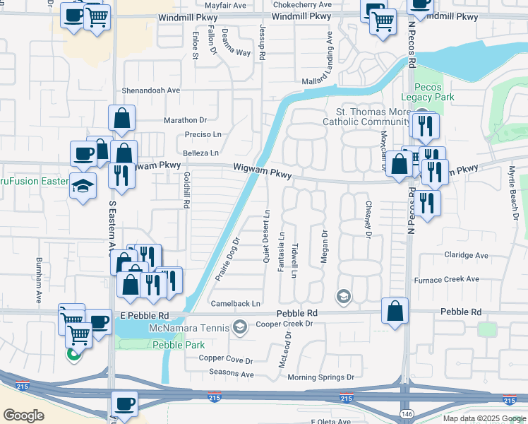 map of restaurants, bars, coffee shops, grocery stores, and more near 83 Fantasia Lane in Henderson