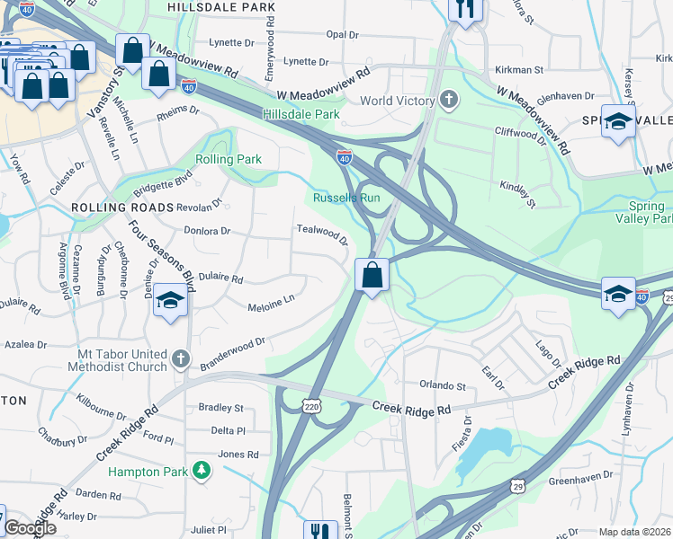 map of restaurants, bars, coffee shops, grocery stores, and more near 2101 Tealwood Drive in Greensboro