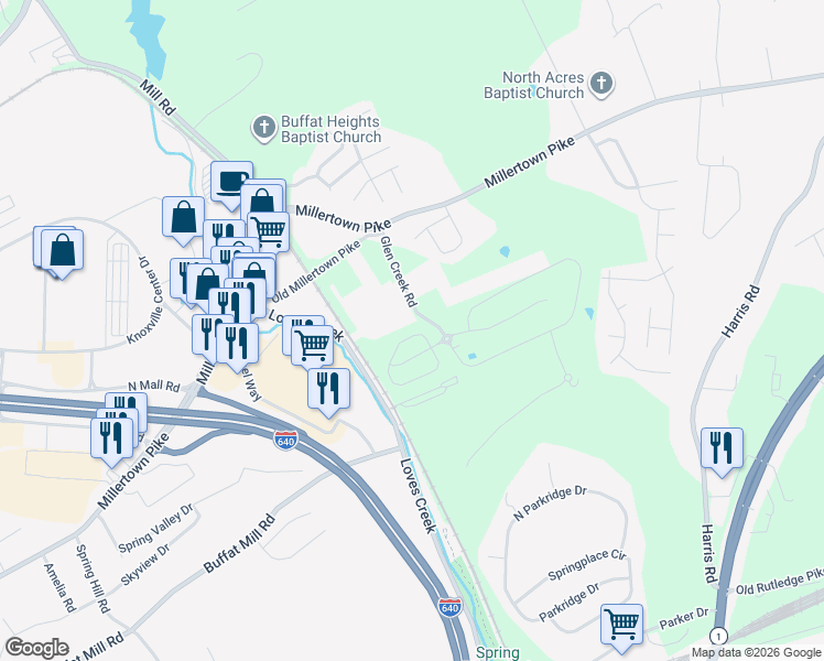 map of restaurants, bars, coffee shops, grocery stores, and more near 2220 McCampbell Wells Way in Knoxville