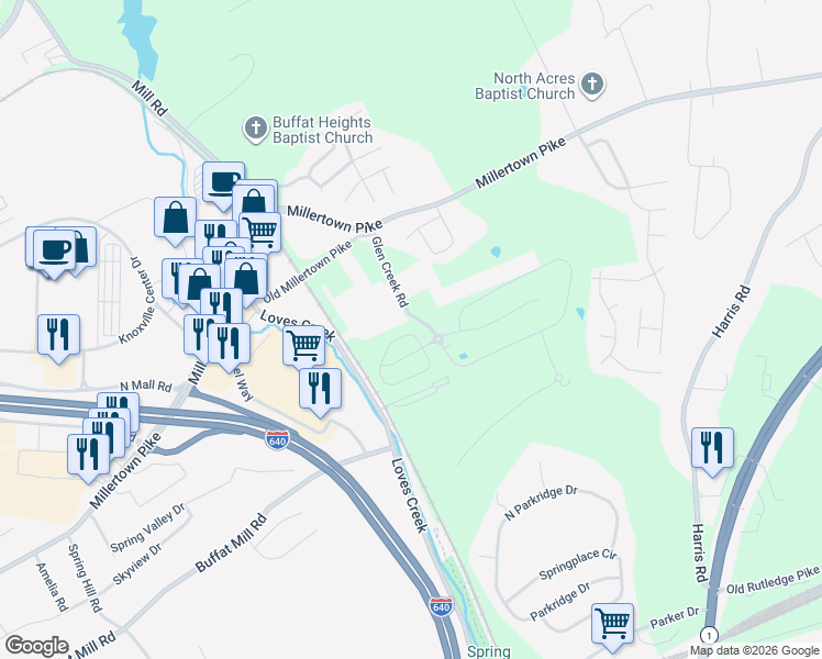 map of restaurants, bars, coffee shops, grocery stores, and more near 2220 McCampbell Wells Way in Knoxville
