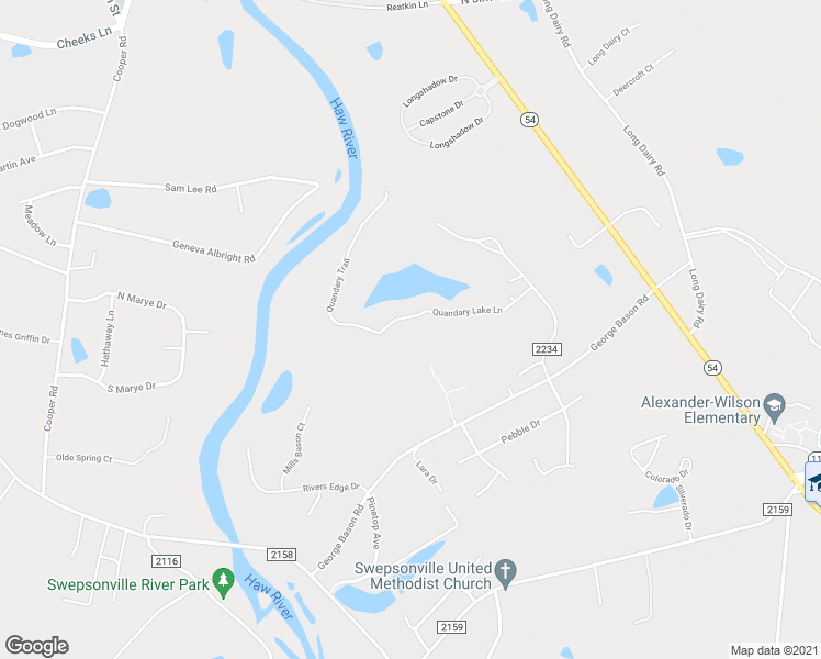 map of restaurants, bars, coffee shops, grocery stores, and more near 1249 Quandary Lake Lane in Graham