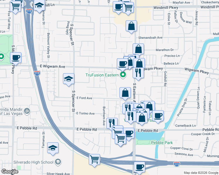 map of restaurants, bars, coffee shops, grocery stores, and more near 2169 HAYPENNY Court in Las Vegas