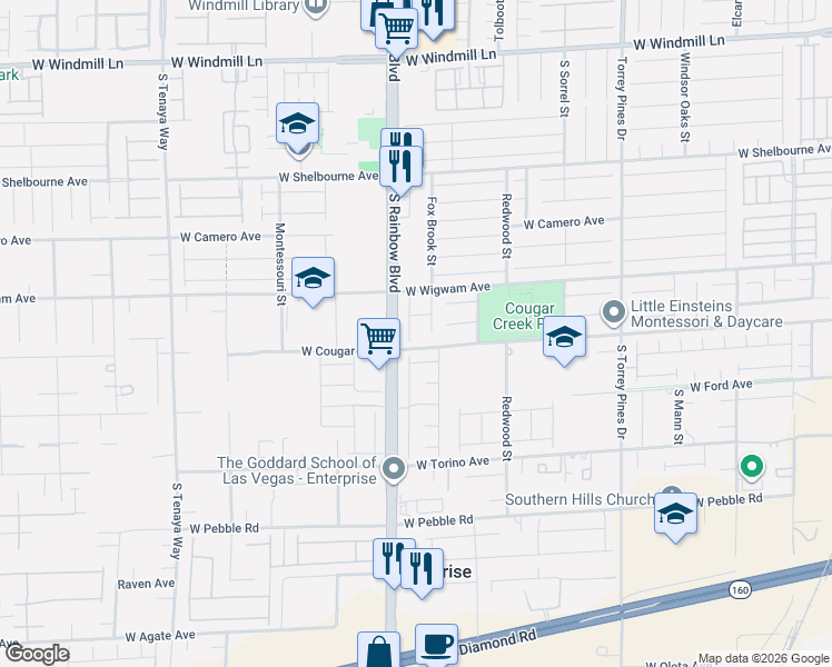 map of restaurants, bars, coffee shops, grocery stores, and more near 8557 Fox Brook Street in Las Vegas