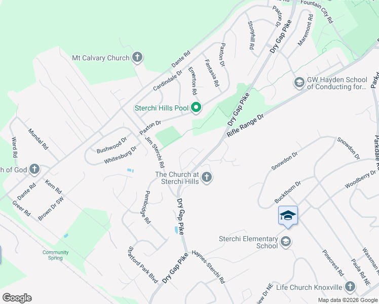 map of restaurants, bars, coffee shops, grocery stores, and more near 6607 Tiburon Way in Knoxville