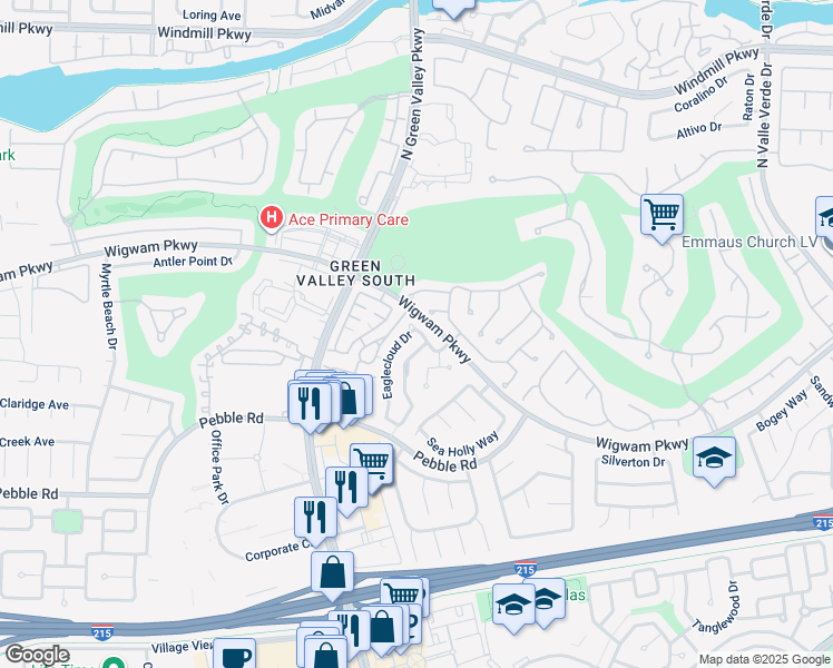 map of restaurants, bars, coffee shops, grocery stores, and more near 2153 Eaglecloud Drive in Henderson