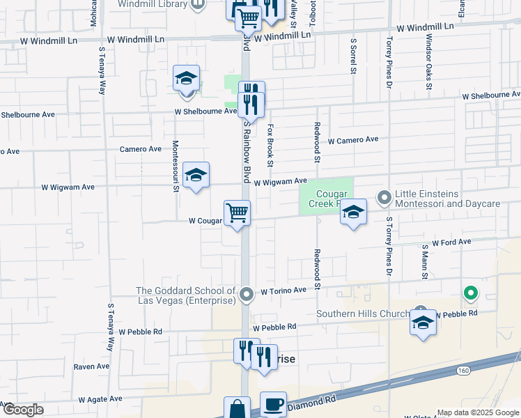 map of restaurants, bars, coffee shops, grocery stores, and more near 8578 Silver Coast Street in Las Vegas