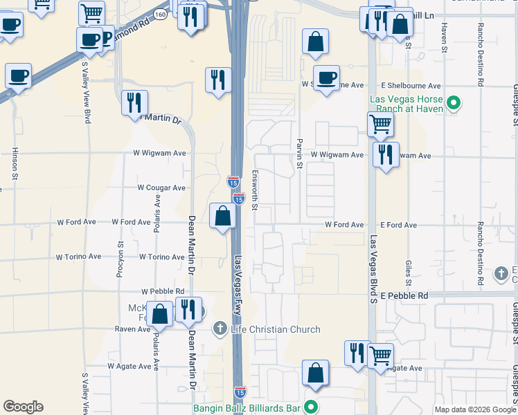 map of restaurants, bars, coffee shops, grocery stores, and more near 2725 West Wigwam Avenue in Las Vegas