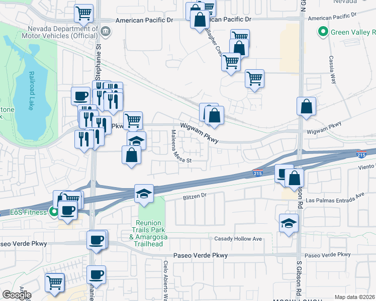 map of restaurants, bars, coffee shops, grocery stores, and more near 63 Puerto Azul Trail in Henderson