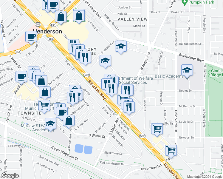 map of restaurants, bars, coffee shops, grocery stores, and more near 532 South Boulder Highway in Henderson