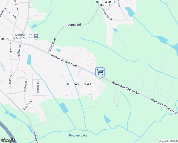 map of restaurants, bars, coffee shops, grocery stores, and more near Alamance Church Road in Greensboro
