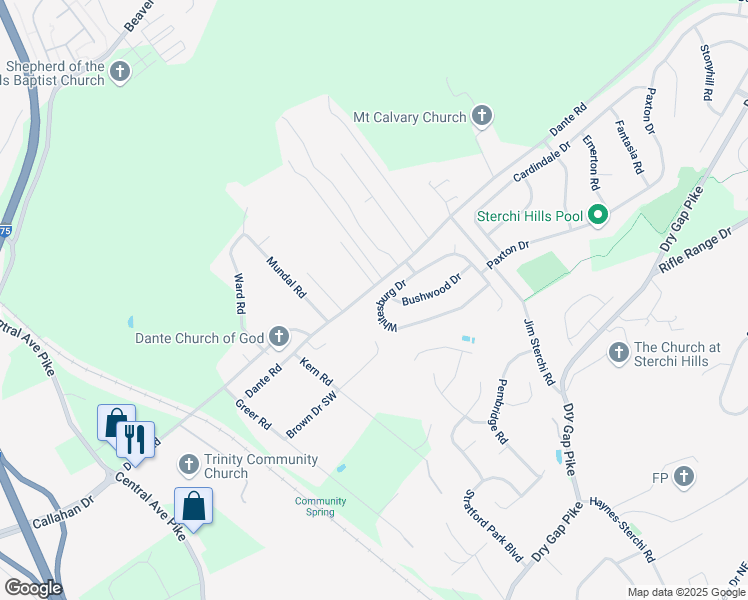map of restaurants, bars, coffee shops, grocery stores, and more near 760 Whitesburg Drive in Knoxville