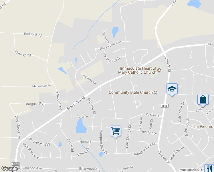 map of restaurants, bars, coffee shops, grocery stores, and more near 3611 Huntingridge Drive in High Point