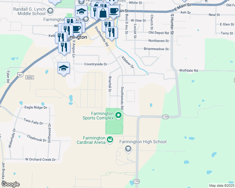 map of restaurants, bars, coffee shops, grocery stores, and more near 274 South Sundown Drive in Farmington