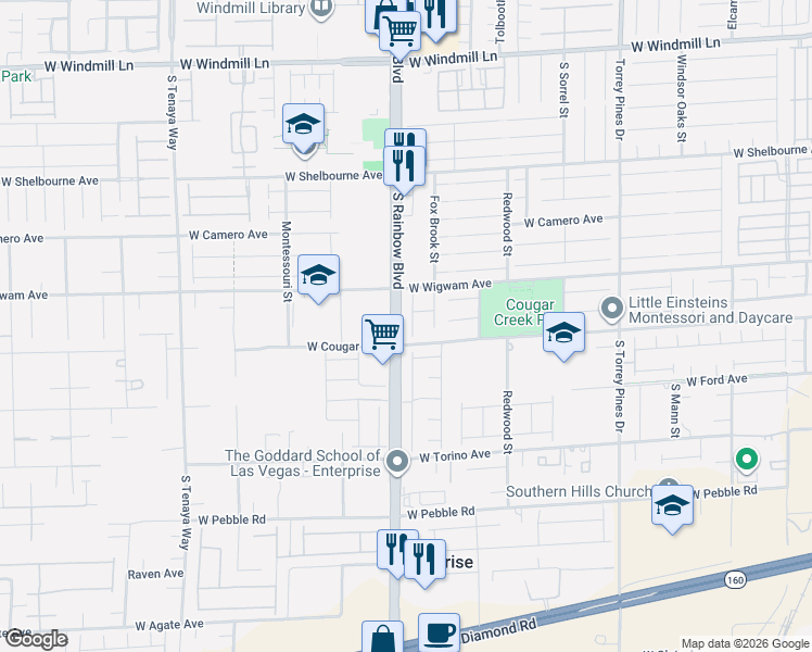 map of restaurants, bars, coffee shops, grocery stores, and more near 8573 Silver Coast Street in Las Vegas