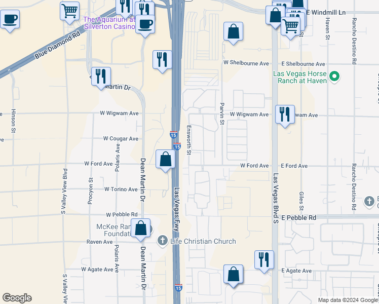 map of restaurants, bars, coffee shops, grocery stores, and more near 2725 West Wigwam Avenue in Las Vegas
