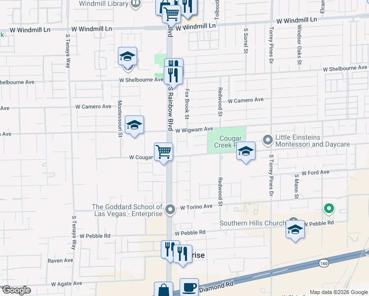 map of restaurants, bars, coffee shops, grocery stores, and more near 8557 Fox Brook Street in Las Vegas