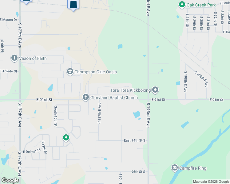 map of restaurants, bars, coffee shops, grocery stores, and more near 18867-19299 East 91st Street in Broken Arrow