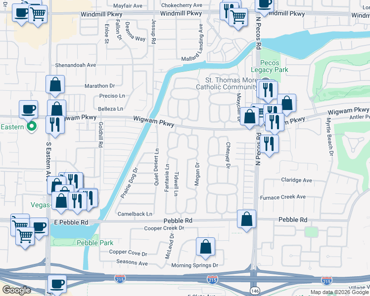 map of restaurants, bars, coffee shops, grocery stores, and more near 91 Trevor Drive in Henderson