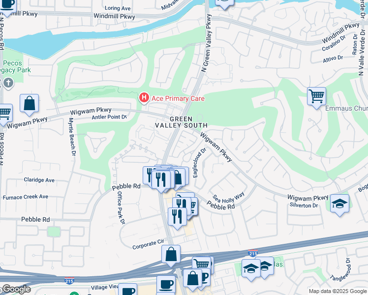 map of restaurants, bars, coffee shops, grocery stores, and more near 79 Magical Mystery Lane in Henderson