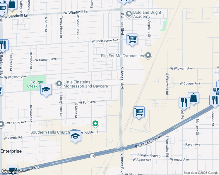 map of restaurants, bars, coffee shops, grocery stores, and more near 6177 West Cougar Avenue in Las Vegas