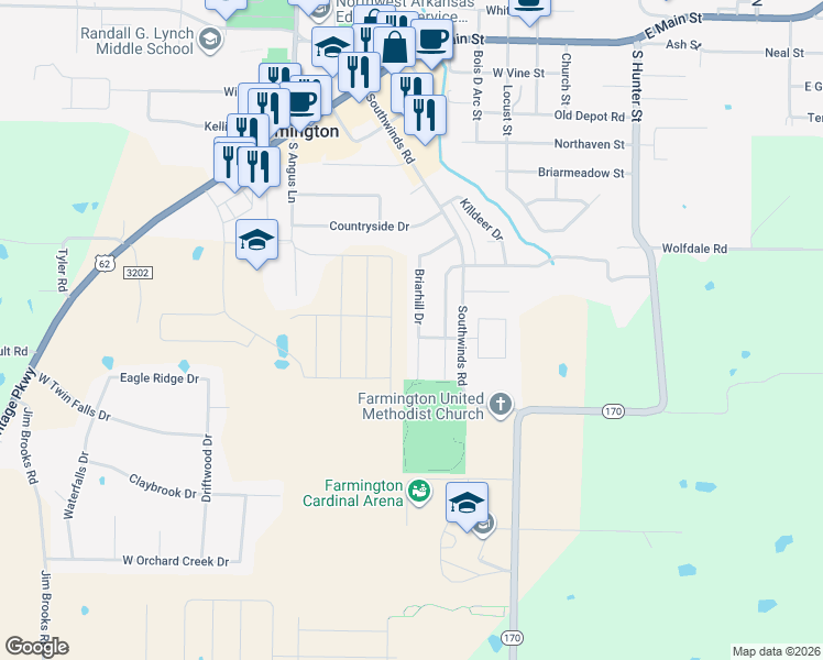 map of restaurants, bars, coffee shops, grocery stores, and more near 273 Briarhill Drive in Farmington