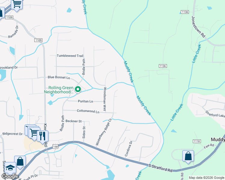 map of restaurants, bars, coffee shops, grocery stores, and more near 4440 Winterberry Ridge Court in Winston-Salem
