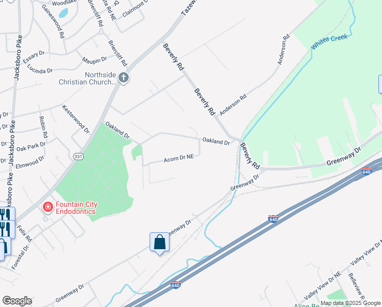 map of restaurants, bars, coffee shops, grocery stores, and more near 4023 Acorn Drive Northeast in Knoxville